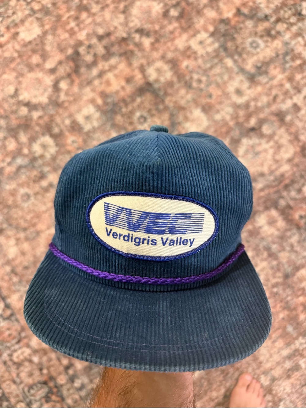 Vintage 90s Navy Corduroy trucker Rope-Trim Cap